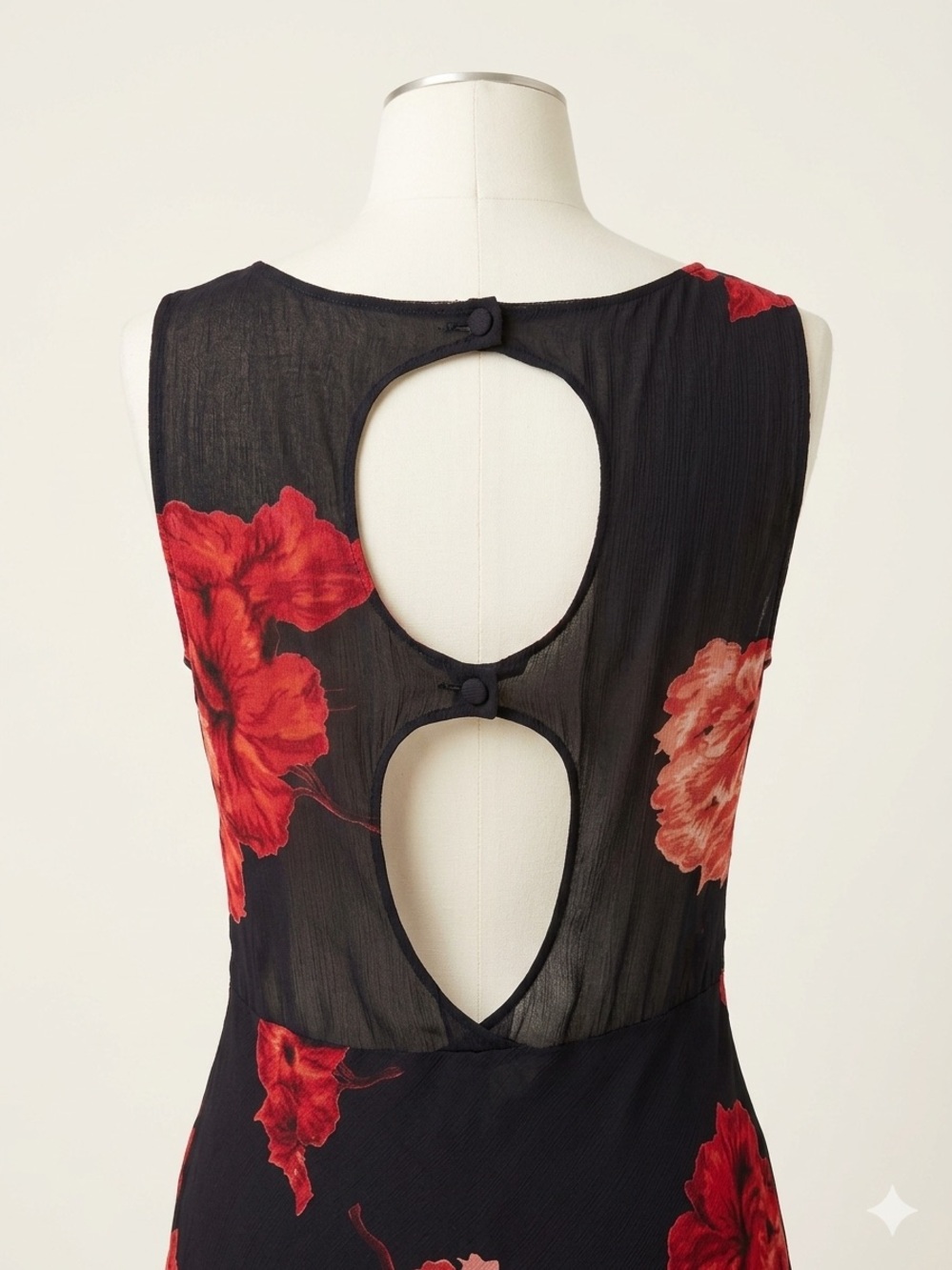 Nostalgia Vintage Y2K Black Floral Maxi Dress with Red Bloom Print - Picture 2 of 15